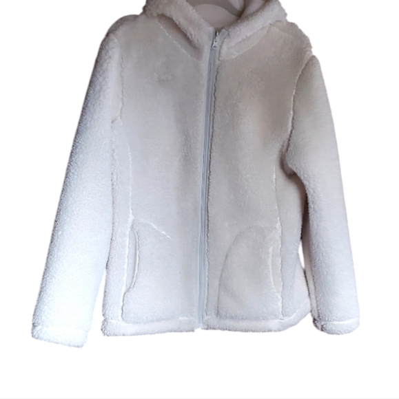 Reversible Ivory Sherpa Hooded Jacket size Medium - Picture 4 of 5